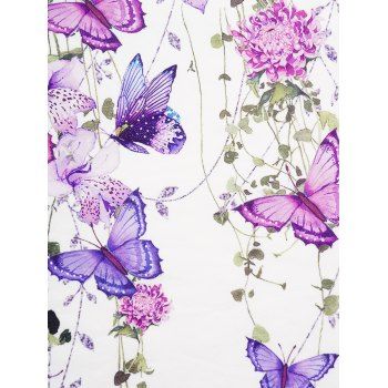 Butterfly Flower Print T Shirt Ruffle Off The Shoulder Lace Up Colorblock Asymmetrical Hem Long Tee