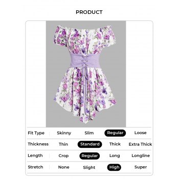 Butterfly Flower Print T Shirt Ruffle Off The Shoulder Lace Up Colorblock Asymmetrical Hem Long Tee 