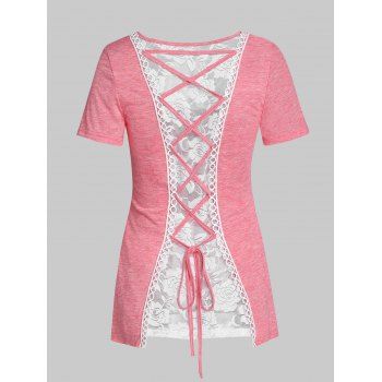 

Lace Up Lace Panel Tee, Light pink