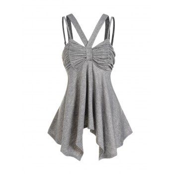 

Ruched Tank Top Heather Asymmetrical Hem Casual Tank Top, Gray