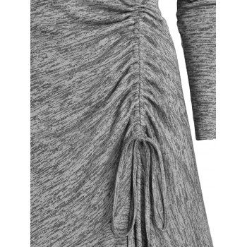 Space Dye Dress Midi Dress Mock Button Cinched Flounce Long Sleeve High Low Dress 