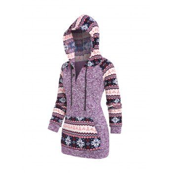 

Hooded Tribal Pattern Raglan Sleeve Sweater, Purple