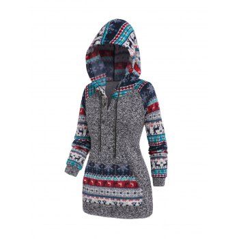 

Hooded Tribal Pattern Raglan Sleeve Sweater, Black