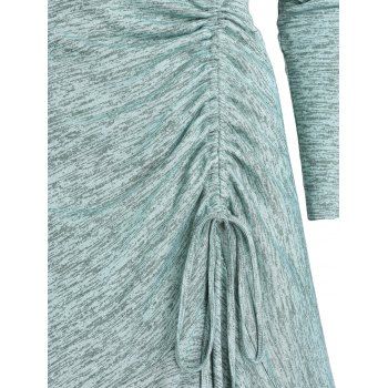 Space Dye Dress Midi Dress Mock Button Cinched Flounce Long Sleeve High Low Dress