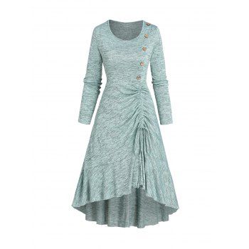 [42% OFF] 2024 Space Dye Dress Midi Dress Mock Button Cinched Flounce ...