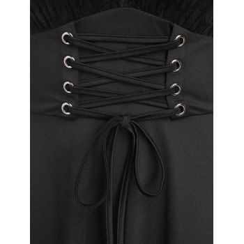 Corset Style Gothic Asymetrical A Line Dress Lace-up Rose Lace Insert O Ring Halter Dress