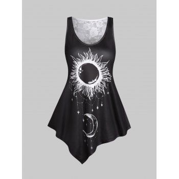 Asymmetrical Lace Sheer Moon and Sun Tank Top, White