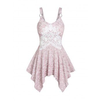 

Flower Lace Space Dye Handkerchief Tank Top, Light pink