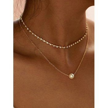 

Artificial Pearl Rhinestone Layered Chain Necklace, Golden