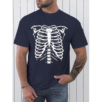 

Skeleton Print T Shirt Casual Short Sleeve Round Neck Tee, Deep blue