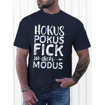 

Slogan Print Round Neck T Shirt Short Sleeve Casual Tee, Deep blue