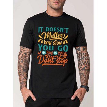 

Colorful Slogan Print Casual T Shirt Short Sleeve Round Neck Tee, Black