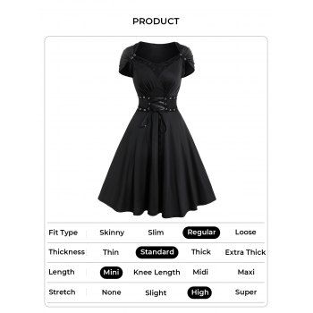 Gothic Dress Solid Color Grommet Lace Up Lace Panel High Waisted Dress Surplice A Line Mini Dress 