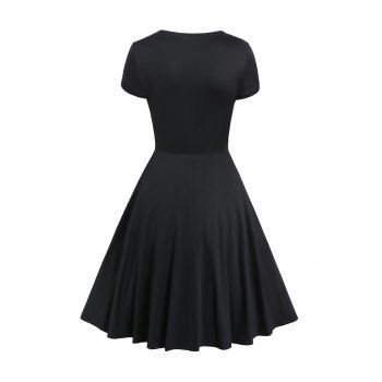 Gothic Dress Solid Color Grommet Lace Up Lace Panel High Waisted Dress Surplice A Line Mini Dress 