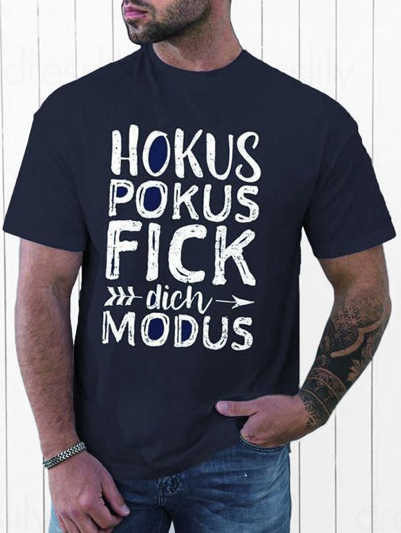 T-shirt Décontracté à Imprimé Slogan à Manches Courtes à Col Rond - Bleu profond XXXL