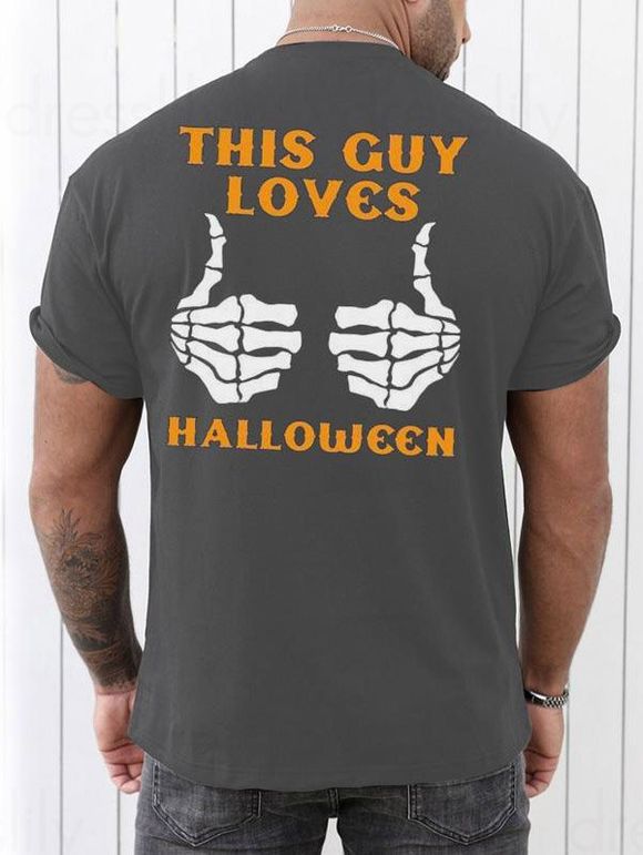T-shirt Décontracté à Imprimé Squelette et Slogan THIS GUY LOVES HALLOWEEN - Gris M