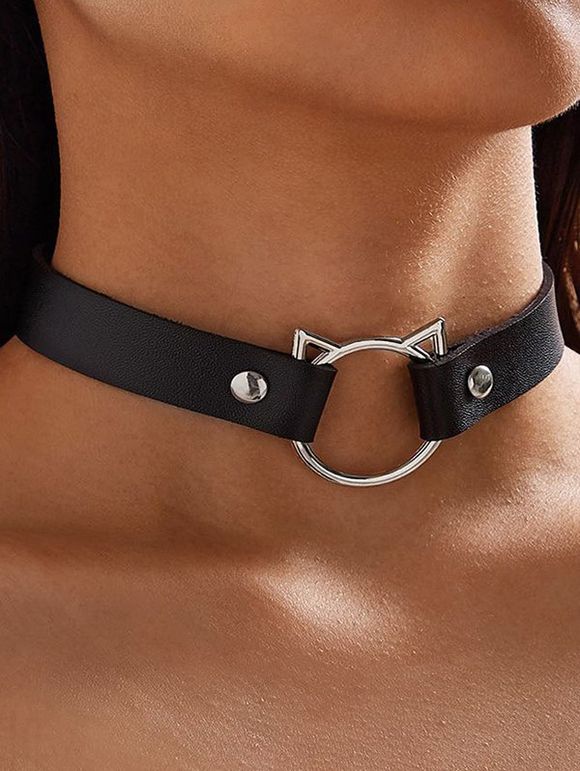 Collier Ras-de-Cou Motif Chat à Sculpture Creuse Style Punk - Noir 