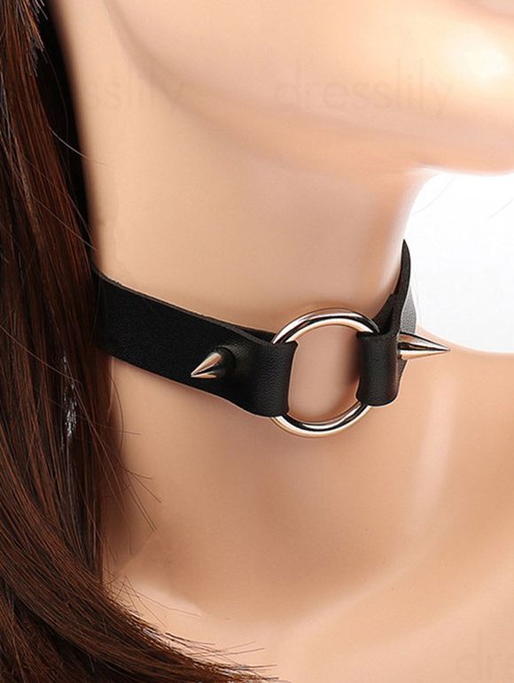 Collier Ras-du-Cou Punk en Forme Ronde en PU - Noir 