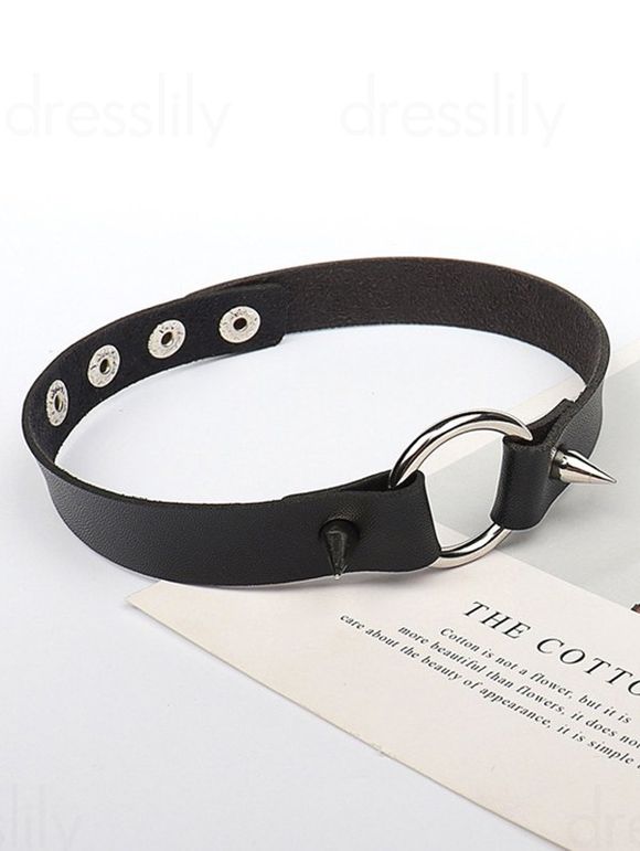 Collier Ras-du-Cou Punk en Forme Ronde en PU - Noir 