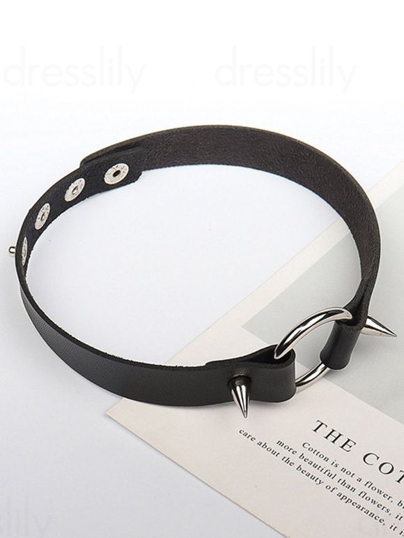 Collier Ras-du-Cou Punk en Forme Ronde en PU - Noir 