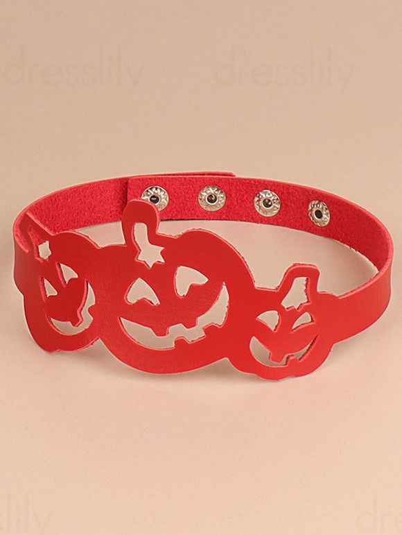 Collier Ras-de-Cou D'Halloween en Forme de Citrouille Mignon avec Bouton-Pression - Rouge 
