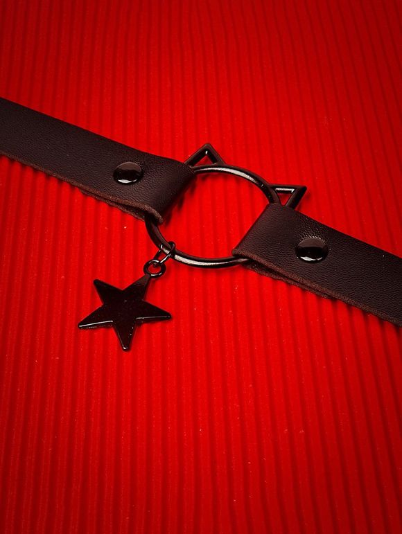 Collier Ras-du-Cou Gothique en Forme de Chat Etoile Pendant avec Bouton-Pression en PU - Noir 