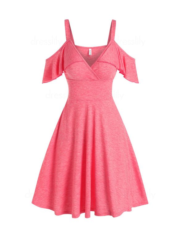 Ruffled Cold Shoulder Mini Dress - LIGHT PINK XXXL
