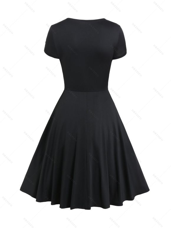 Mini Robe Ligne A Superposée en Dentelle en Couleur Unie à Taille Haute - Noir S