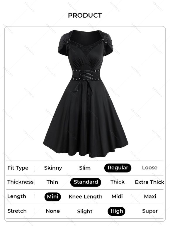 Mini Robe Ligne A Superposée en Dentelle en Couleur Unie à Taille Haute - Noir S