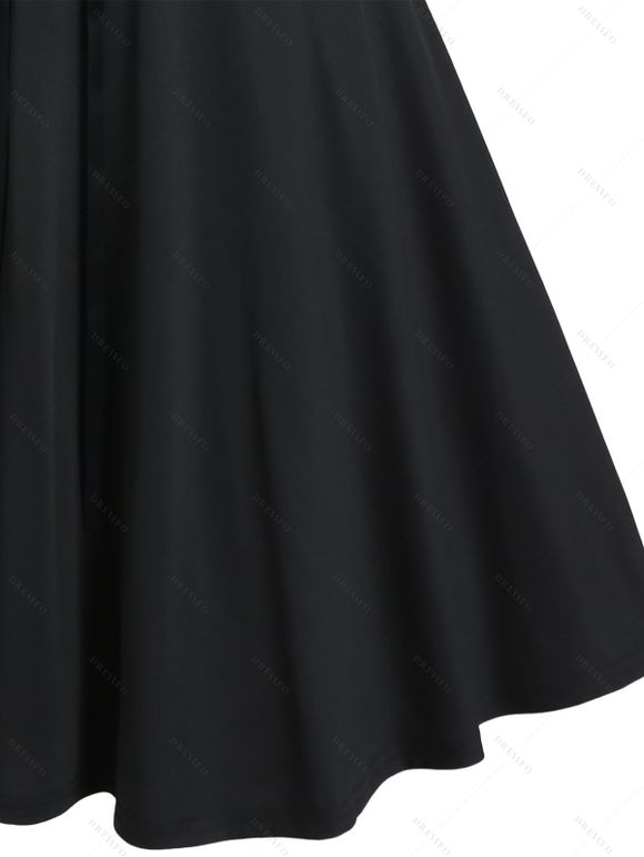 Mini Robe Ligne A Superposée en Dentelle en Couleur Unie à Taille Haute - Noir S