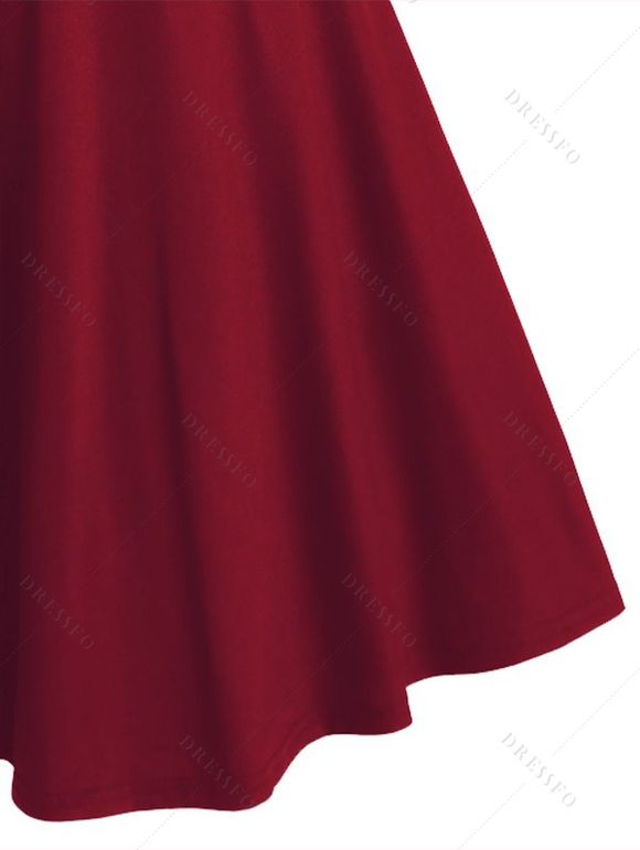 Mini Robe Ligne A Gothique Superposée avec Œillet en Dentelle en Couleur Unie à Taille Haute - Rouge foncé L