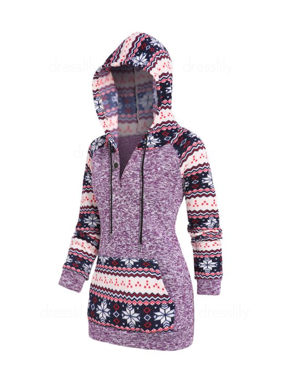 Pull à Capuche Motif Tribal à Manches Raglan - Pourpre XL