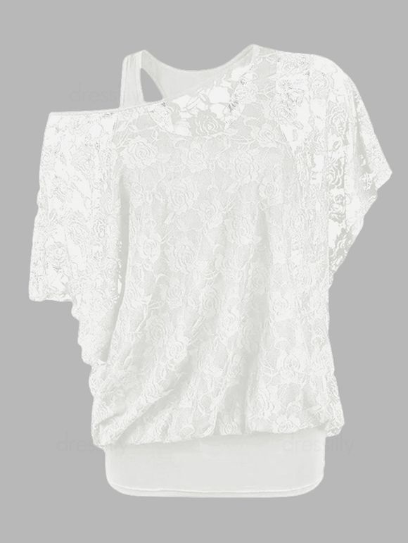 Haut à Bretelle en Couleur Unie à Manches Chauve-souris et T-shirt Décontracté Gothique Deux Pièces - Blanc XL