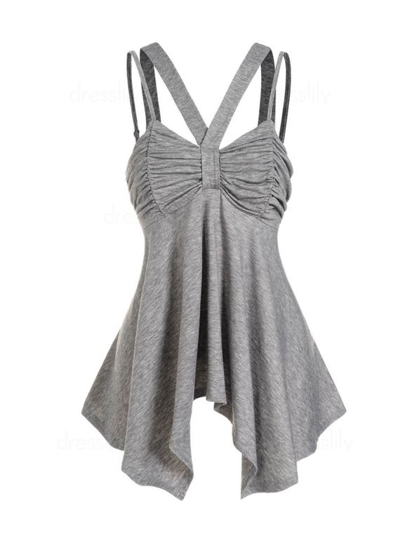 Débardeur Décontracté Chiné à Ourlet Asymétrique à Volants - Gris M