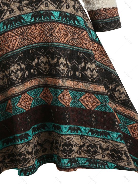 Robe Tribale Imprimée Haute Basse à Epaule Ouverte - Brun Foncé L