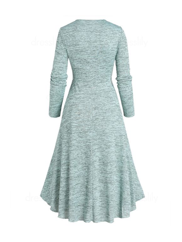 Robe Mi-Longue Haute Basse Brillante à Volants avec Bouton - Vert XXXL