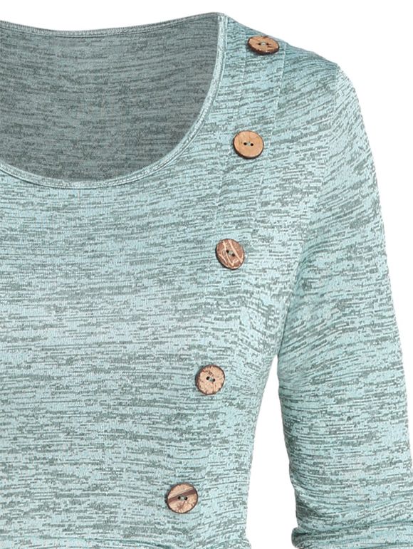 Robe Mi-Longue Haute Basse Brillante à Volants avec Bouton - Vert XXXL