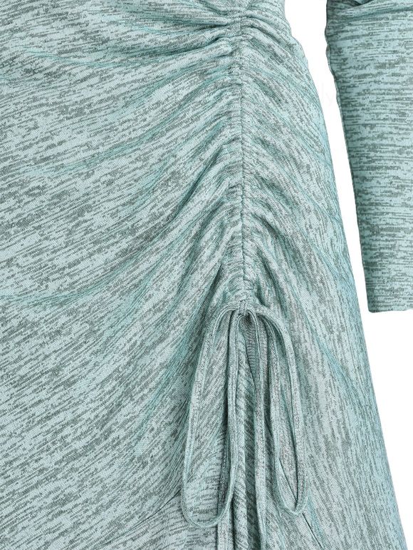 Robe Mi-Longue Haute Basse Brillante à Volants avec Bouton - Vert XXXL