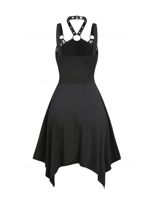 Robe Corset Asymétrique Rose Gothique Ligne A en O à Lacets - Noir XL