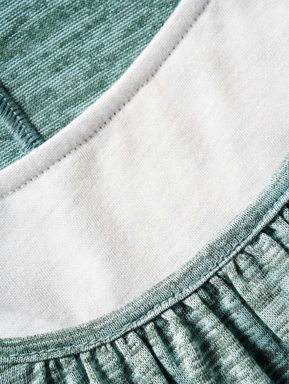 T-shirt Décontracté Chiné Contrasté avec Bouton Faux Deux Pièces - Vert S