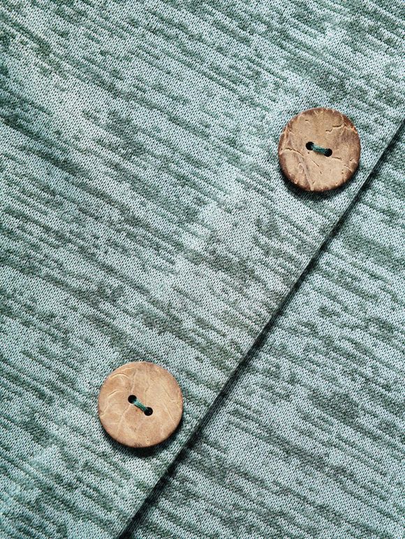 T-shirt Décontracté Chiné Contrasté avec Bouton Faux Deux Pièces - Vert S