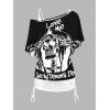 Ensemble de T-shirt à Imprimé Crâne et Slogan à Epaule Oblique et de Débardeur Ruché à Volants - multicolor XXL