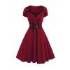 Mini Robe Ligne A Gothique Superposée avec Œillet en Dentelle en Couleur Unie à Taille Haute - Rouge foncé XL