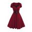 Mini Robe Ligne A Gothique Superposée avec Œillet en Dentelle en Couleur Unie à Taille Haute - Rouge foncé XL