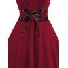 Mini Robe Ligne A Gothique Superposée avec Œillet en Dentelle en Couleur Unie à Taille Haute - Rouge foncé XL