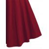 Mini Robe Ligne A Superposée en Dentelle en Couleur Unie à Taille Haute - Rouge foncé S