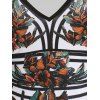 Robe Mini d'Eté et Soirée Évasée à Bretelles à Imprimé Feuille et Fleur en Ligne A de Vacances - Blanc 3XL