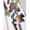 Robe Mini d'Eté et Soirée Évasée à Bretelles à Imprimé Feuille et Fleur en Ligne A de Vacances - Blanc 3XL