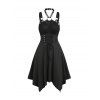 Robe Corset Asymétrique Rose Gothique Ligne A en O à Lacets - Noir M