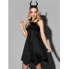 Robe Corset Asymétrique Rose Gothique Ligne A en O à Lacets - Noir M